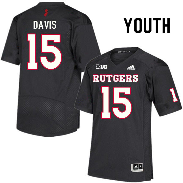 Youth #15 Carnell Davis Rutgers Scarlet Knights College Football Jerseys Sale-Black - Click Image to Close